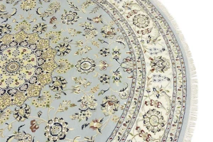 Light Blue-gray Floral 8X8 Indo-Nain Oriental Round Rug