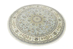 Light Blue-gray Floral 8X8 Indo-Nain Oriental Round Rug