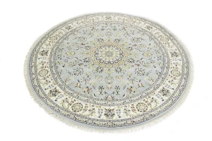 Light Blue-gray Floral 8X8 Indo-Nain Oriental Round Rug