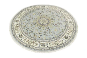 Light Blue-gray Floral 8X8 Indo-Nain Oriental Round Rug