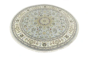 Light Blue-gray Floral 8X8 Indo-Nain Oriental Round Rug