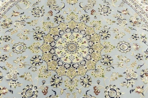 Light Blue-gray Floral 8X8 Indo-Nain Oriental Round Rug