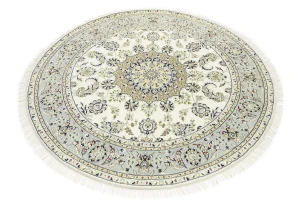 Cream Floral 6X6 Indo-Nain Oriental Round Rug