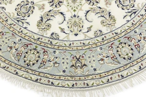 Cream Floral 6X6 Indo-Nain Oriental Round Rug