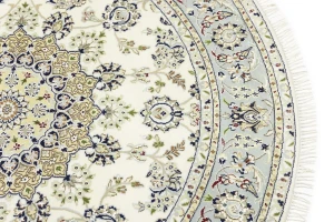 Cream Floral 6X6 Indo-Nain Oriental Round Rug