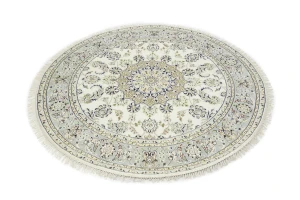 Cream Floral 6X6 Indo-Nain Oriental Round Rug