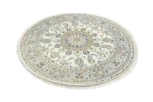 Cream Floral 6X6 Indo-Nain Oriental Round Rug