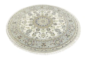 Cream Floral 6X6 Indo-Nain Oriental Round Rug
