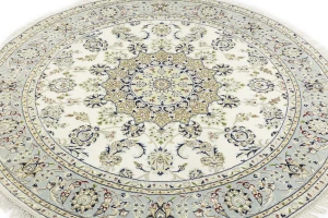 Cream Floral 6X6 Indo-Nain Oriental Round Rug
