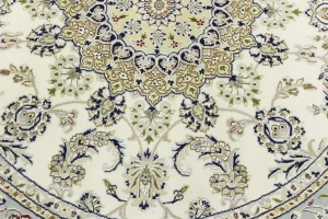 Cream Floral 6X6 Indo-Nain Oriental Round Rug