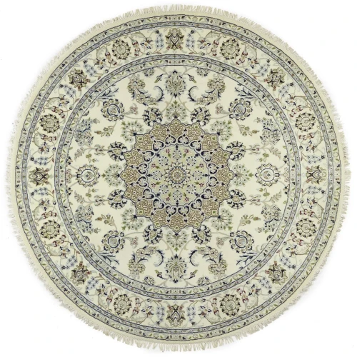 Cream Floral 7X7 Indo-Nain Oriental Round Rug