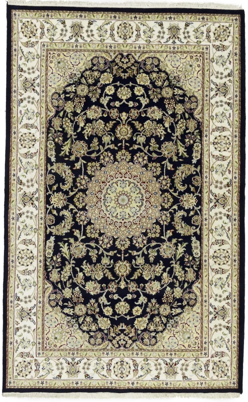 Dark Navy Floral 5X7 Indo-Nain Oriental Rug