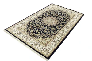 Dark Navy Floral 5X7 Indo-Nain Oriental Rug