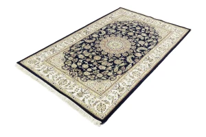 Dark Navy Floral 5X7 Indo-Nain Oriental Rug