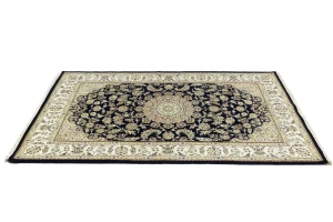Dark Navy Floral 5X7 Indo-Nain Oriental Rug