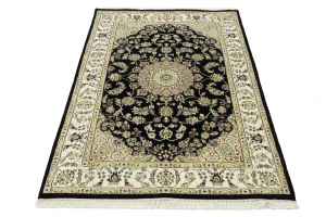 Black Floral 4X6 Indo-Nain Oriental Rug