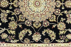 Black Floral 4X6 Indo-Nain Oriental Rug