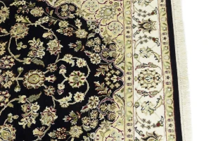 Black Floral 4X6 Indo-Nain Oriental Rug