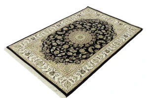 Black Floral 4X6 Indo-Nain Oriental Rug