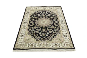 Black Floral 4X6 Indo-Nain Oriental Rug