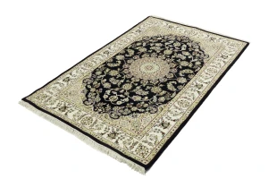 Black Floral 4X6 Indo-Nain Oriental Rug