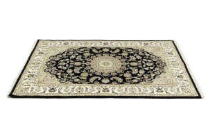 Black Floral 4X6 Indo-Nain Oriental Rug