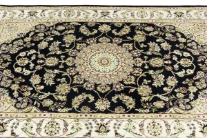 Black Floral 4X6 Indo-Nain Oriental Rug