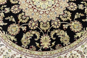 Black Floral 6X6 Indo-Nain Oriental Round Rug