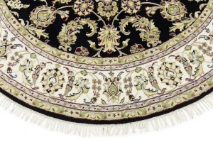 Black Floral 6X6 Indo-Nain Oriental Round Rug