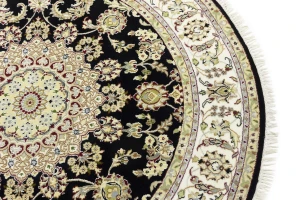 Black Floral 6X6 Indo-Nain Oriental Round Rug