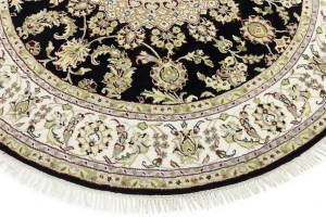 Black Floral 6X6 Indo-Nain Oriental Round Rug