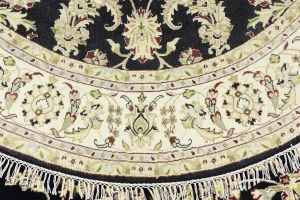 Black Floral 6X6 Indo-Nain Oriental Round Rug