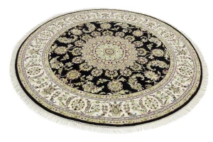 Black Floral 6X6 Indo-Nain Oriental Round Rug