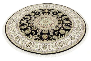 Black Floral 6X6 Indo-Nain Oriental Round Rug
