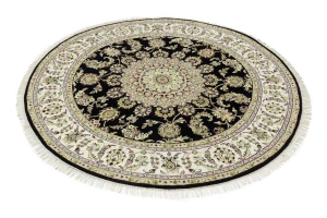 Black Floral 6X6 Indo-Nain Oriental Round Rug