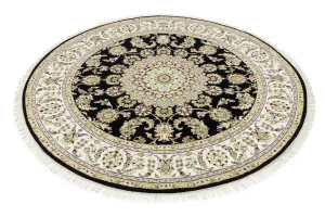 Black Floral 6X6 Indo-Nain Oriental Round Rug
