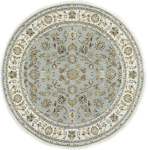 Light Blue-gray Floral 6X6 Indo-Nain Oriental Round Rug