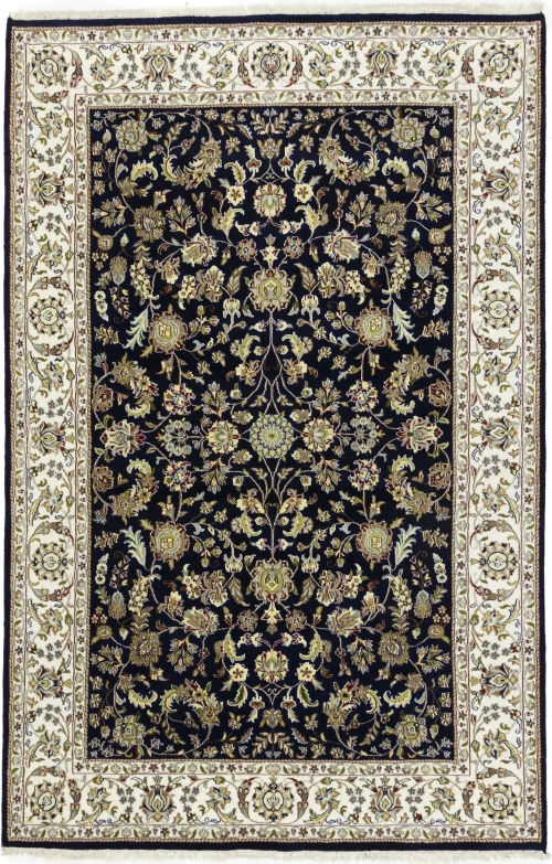 Dark Navy Floral 6X9 Indo-Nain Oriental Rug