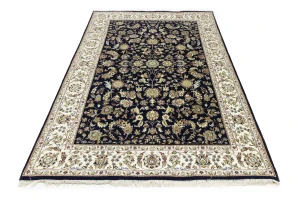 Dark Navy Floral 6X9 Indo-Nain Oriental Rug
