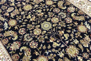 Dark Navy Floral 6X9 Indo-Nain Oriental Rug