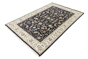 Dark Navy Floral 6X9 Indo-Nain Oriental Rug