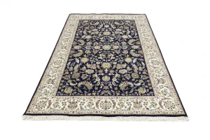 Dark Navy Floral 6X9 Indo-Nain Oriental Rug
