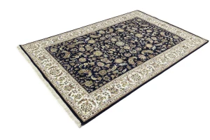 Dark Navy Floral 6X9 Indo-Nain Oriental Rug