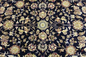 Dark Navy Floral 6X9 Indo-Nain Oriental Rug