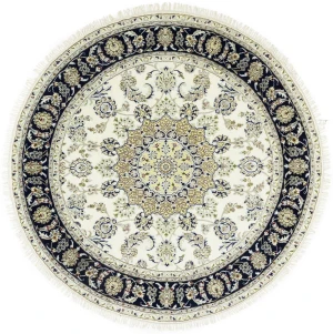 Cream Floral 6X6 Indo-Nain Oriental Round Rug