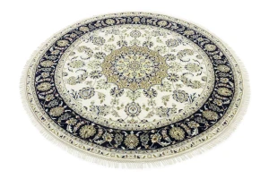 Cream Floral 6X6 Indo-Nain Oriental Round Rug