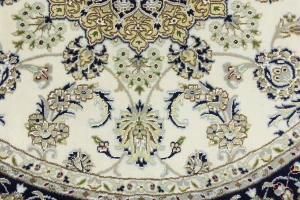 Cream Floral 6X6 Indo-Nain Oriental Round Rug