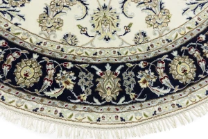 Cream Floral 6X6 Indo-Nain Oriental Round Rug
