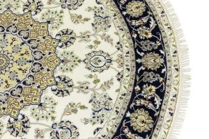 Cream Floral 6X6 Indo-Nain Oriental Round Rug