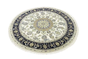 Cream Floral 6X6 Indo-Nain Oriental Round Rug